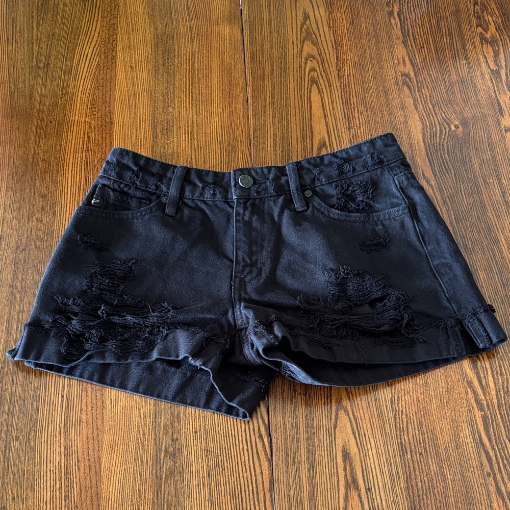 KanCan Distressed Black Denim Shorts